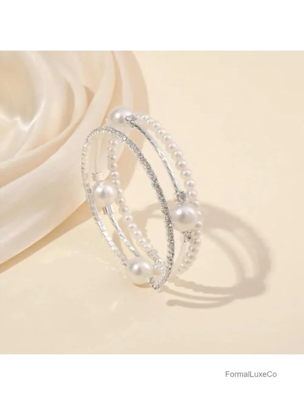 Vintage Multi-Layer Pearl Rhinestone Wrap Bangle Bracelet 1920s Wedding
